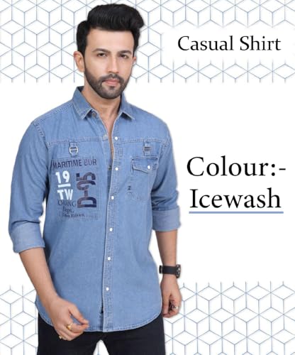 Image of Men's Printed Denim Casual Shirt | Full Sleeve | Regular Fit | Casual Wear for Men