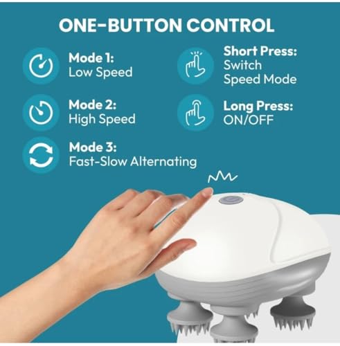 Image of Scalp Massager for Stress Relief & Relaxation, Handheld & Portable, Rechargeable Electric Head Kneading Massager with 3 Speed Modes, Head Scratcher for Hair Growth & Deep Clean, White