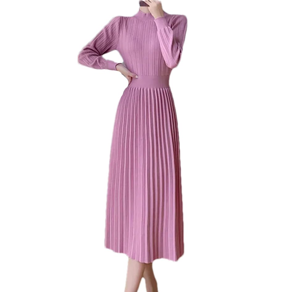 Vestido de punto para mujer, cuello alto, cintura y parte inferior de cintura