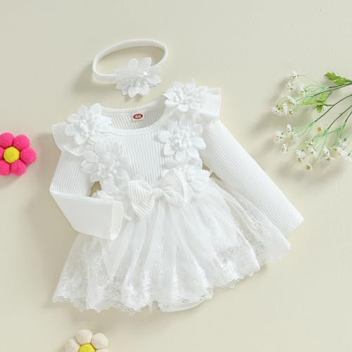 Baby Girl Tulle Birthday Party Princess Dress Long Sleeve Lace Flower Tutu Romper Dress Newborn Fall Clothes3