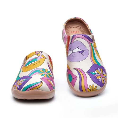 Image of UIN Slipper Woman Travel Art Painted Shoes Wide Toe Casual Home Slip On Mules Malaga