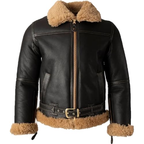 Materiale: ecopelle ZM ATTIRE Bomber Battle B3 anni \'40 - Giacca in montone in finta pelliccia, stile aviatore vintage, Nero - Similpelle., L