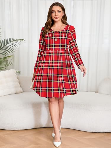 Image of AusLook Women's Plus Size Long Sleeve Midi Dress Casual Empire Waist Loose Flowy Dresses A-Line Boho Long Dress with Pockets
