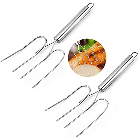Poultry Lifting Forks Professional Poultry Fork Carving Forks Kebab Grill Grill Skewers Stainless Steel Kebab Skewers Barbecue Forks Four Needle Meat Fork Metal Handle Cover