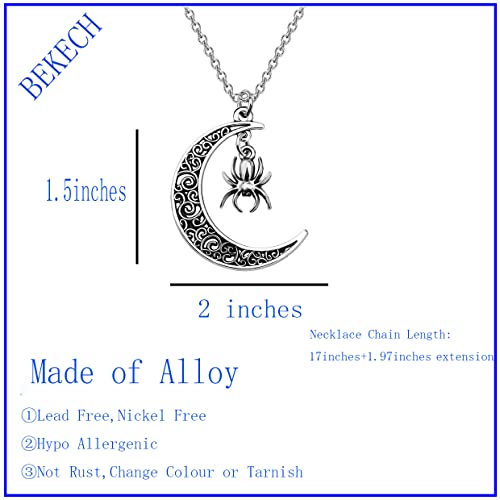 BEKECH Spider Lovers Gift Spider Charm Crescent Moon Necklace Halloween Spider Costume Jewelry for Spider Insect Lover2
