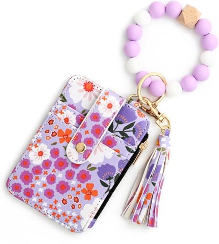 Womens Boho Beaded Wallet Boho Beaded Wallet Keychain Bohos Style Beadeds Tassel Keychain Wallets for Women (Purple)