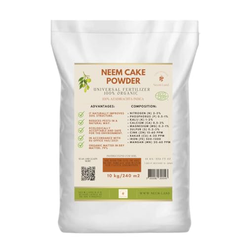 Neem Land Bio Neem Kuchen Pulver 10kg – Organischer Universaldünger für 240m² – Natürlicher Langzeitdünger für Gemüse, Obst, Kräuter, Beeren,...