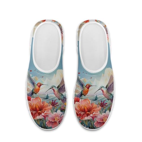 Image of Hummingbird Floral Print Lightweight Walking Shoes for Women Mesh Casual Sneakers Size 5-10.5