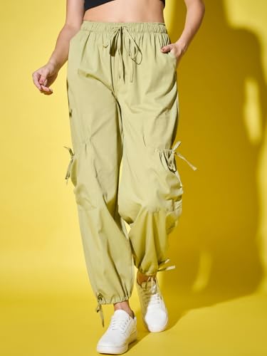 Image of DIMPY GARMENTS Solid Cotton Blend Women's Cargo Pants | Adjustable Tie-Side Cargo Pockets