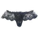 HAVBX Men's Sexy Lace Frilly Thongs for Crossdressers Sissy Skirted Panties For Men Gay Lingerie (US, Alpha, One Size, Regular, Regular, Black)