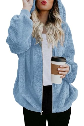 ReachMe Womens Fleece Jackets Oversized Sherpa Zip up Hoodies Fuzzy