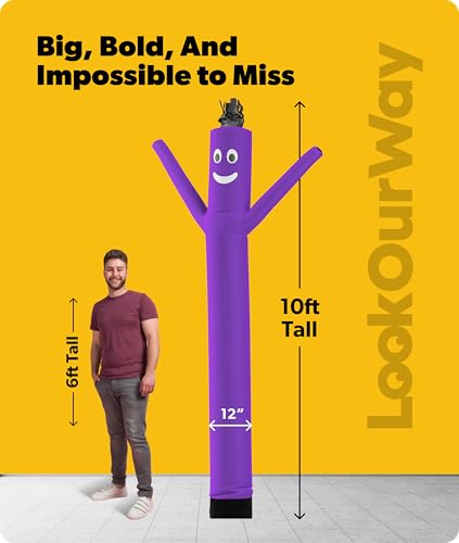 Image of LookOurWay Air Dancers Inflatable Tube Man Attachment - 10 Feet Tall Wacky Waving Inflatable Dancing Tube Guy for Business Promotion - Blower Not Included - Purple