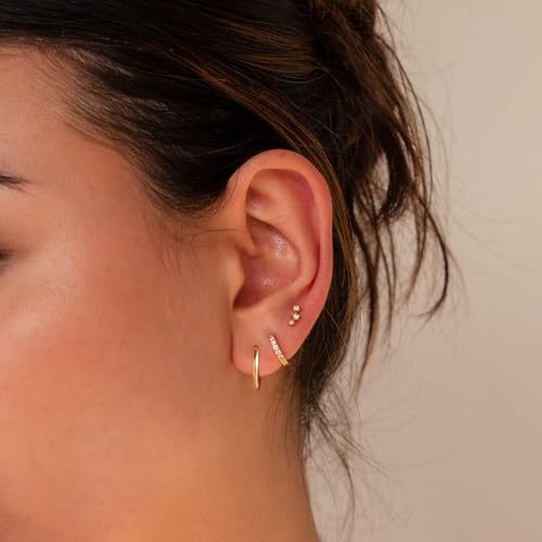 Earring Stacks Gold Hoop Earrings Set, Dainty 14K Gold Small Huggie Hoop Earrings for Women Trendy Hypoallergenic Cartilage Flat Back Stud Earrings Set for Multiple Piercing2