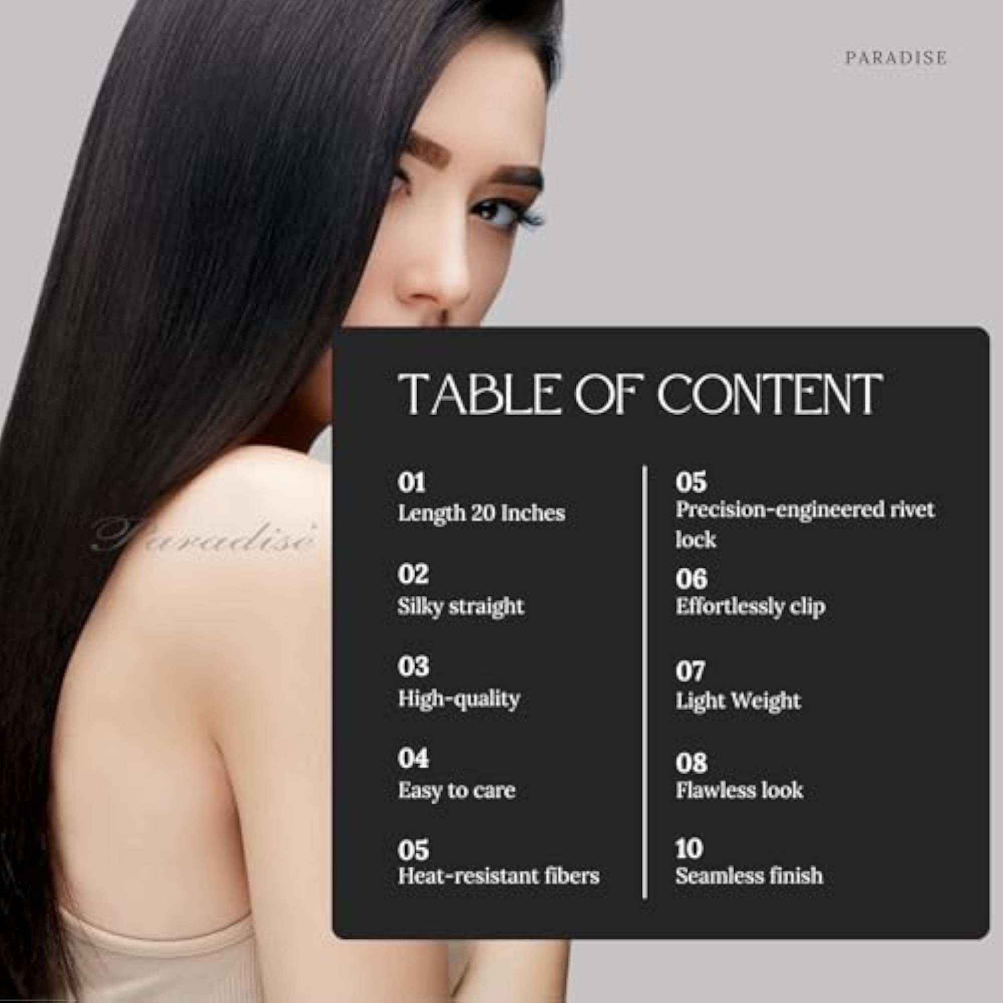 Black Hair Extensions 22 inches, Pack of 4 Clip-Based