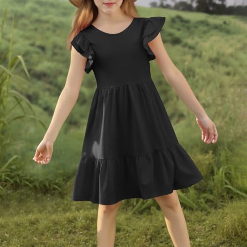 Girls Summer Dresses 2025 Cute Double Layer Ruffle Sleeve Party Dress Little Girls Swing Flowy Mini Sundress A-Line2