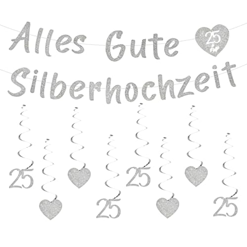 13 StüCk Silberhochzeit 25 Deko Girlande Set Alles Gute 25 Silberhochzeit Banner Hängende Wirbel Silberne Hochzeit Silberne Jubiläumsornamente Jubiläum Feier Party