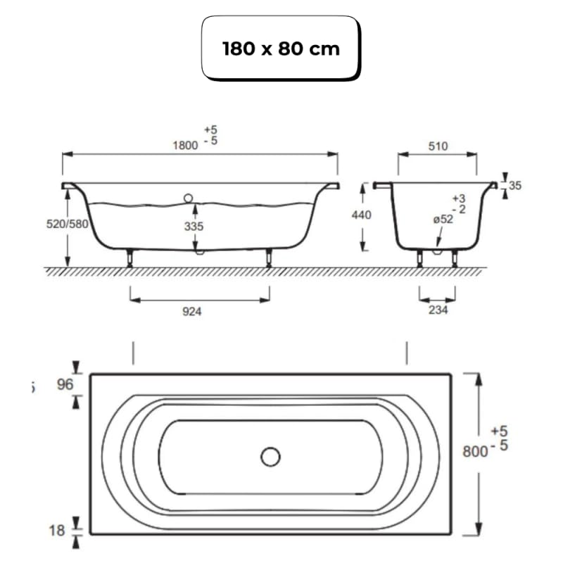 Pack baignoire droite 180 x 80 JACOB DELAFON Elise + mitigeur bain douche chromé + vidage
