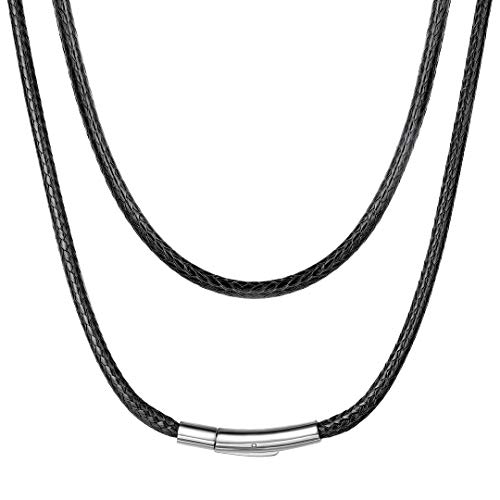 ChainsHouse Rope Necklace Leather Cord With Clasp Black String Black Waxed Cord