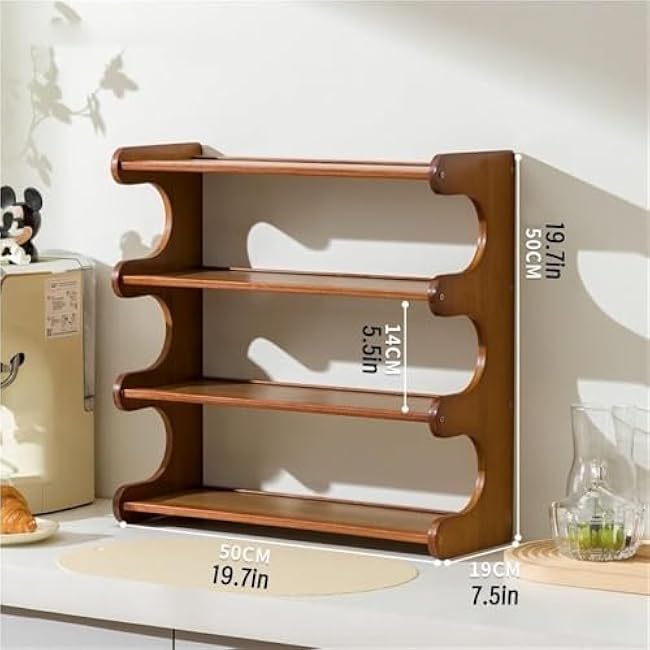 4 Tier Coffee Cup Holder Freestanding Storage Rack Desktop Organizer Shelf Tabletop Display Shelf Organizer for Living Room Space Saver(Brown,50 cm)
