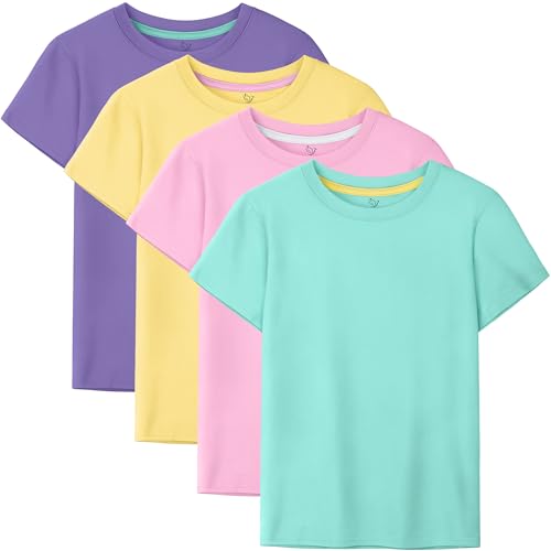 4 Pack Girls Shirts Cotton Short Sleeve Shirts for Girls Kids T-Shirts Tees Summer Tops