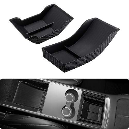 BASENOR 2026 Upgrade Tesla Model Y Model 3 Lower Center Console Organizer Tray Bottom Storage Box Fit 2021-2024 Model Y 2021-2023 Model 3