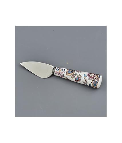 ARTE DEGLI ARGENTI BOMBONIERA NOZZE MATRIMONIO COLTELLO FORMAGGIO GRANA PARMIGIANO Cm.13 MANICO in PORCELLANA DECORO PAISLEY LAMA in METALLO 1317020