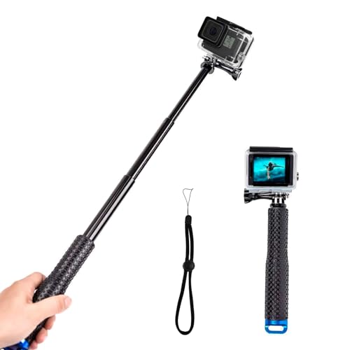 Perche Etanche pour GoPro, 49cm Perche à Selfie Télescopique pour GoPro Hero 13/12/11/10/9/8, pour DJI Osmo Action 5 Pro/4/3, AKASO EK7000/V50X, pour Insta360 Ace Pro et Autres caméras d'action