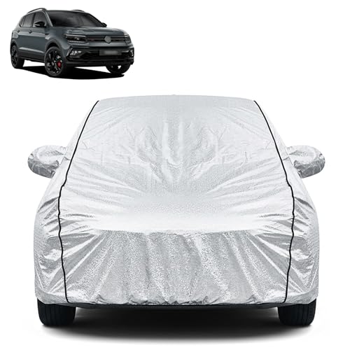 Image of Waterproof Car Cover for Volkswagen Taigun | Dustproof, UV Resistant & Scratch Protection | Soft Cotton Lining | Triple Stitched | Mirror Pockets & Elastic Fit | Silver