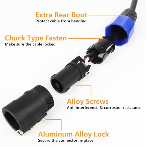 10 feet speakon to speakon cable compatible nl4fc port - 10ft studio stage speak-on cable with twist lock for pa dj live performance wire - 2 conductor