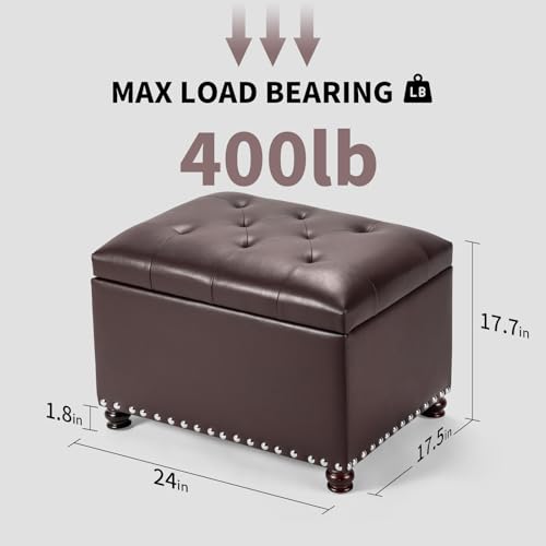 Image of Joveco Faux Leather Storage Ottoman Bench Rectangle 24 Inch Foot Rest Ottomans (Brown)