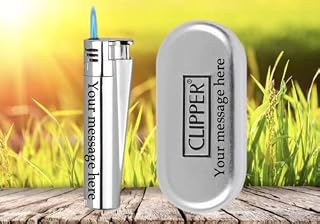 Limited Edition - Clipper Lighter ® Deep Laser Engraved Personalised JET Silver Metal - Wind Proof - Engraving Included for Birthdays, Anniversaries, Weddings and Valentines - Green Leave