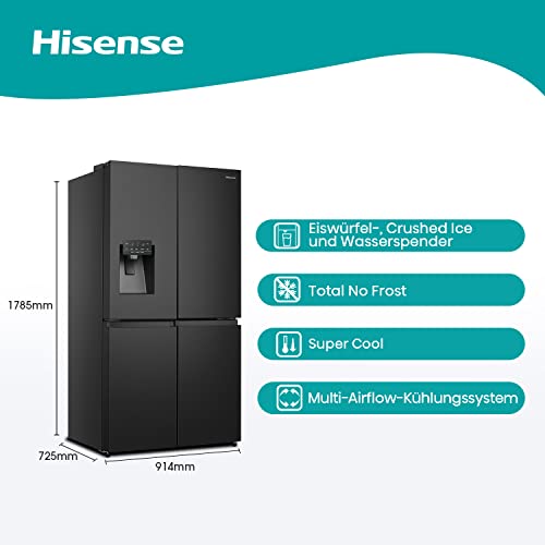 Hisense RQ760N4BFE Cross Door Kühl-Gefrierkombination /178,5 cm/Inverter Kompressor/Total NoFrost/Multi Air Flow/Wasserspender/Kühlteil 352 l/Gefrierteil 232 l/schwarz