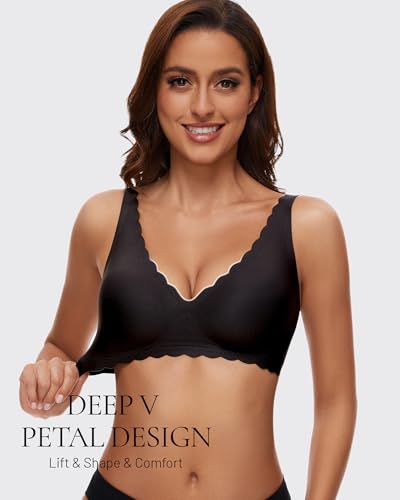 Image of Deep V Petal Bras for Women No Underwire Soft Wireless Bras Comfort Seamless Bralettes with Extender