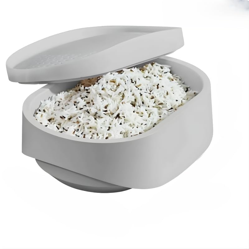 Image of Microwave Rice Cooker with Strainer - Easy & Quick Rice Steamer Pot for Microwave, Durable BPA-Free Home, Traveling, Kemp, Hotel Use Microwave Rice Maker for Steaming Rice (pack of 1)
