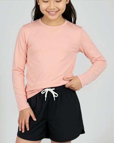 Image of Real Essentials 4 Pack: Girls' Dry-Fit Long Sleeve Crew Neck T-Shirt - Athletic Activewear Soccer Top for Teens Kids Youth