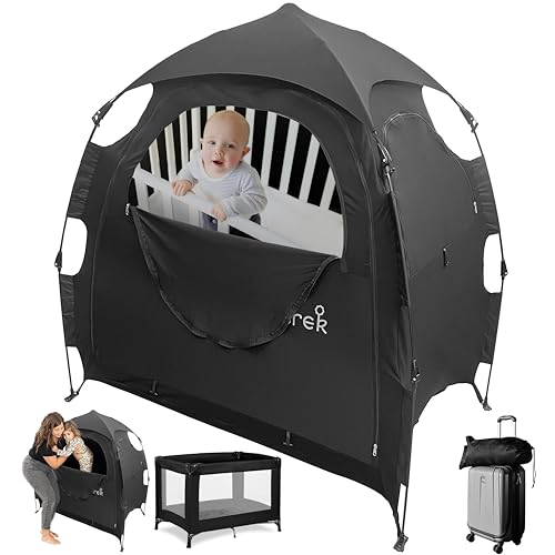 Image of Pack and Play Blackout Cover, Travel Crib Tent Cover for Babies and Toddlers, Breathable Mesh Blackout Tent for Naps, Room Sharing and Travel