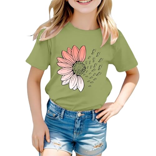 Girls Loose Fit Sunflower Graphic T Shirts Short Sleeve Crewneck Cute Pattern Printed Tops (B-Mint Green, 2-3 Years)3
