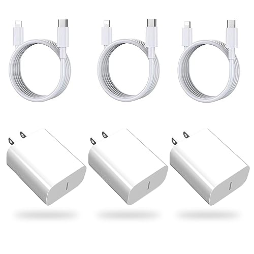 3-Pack iPhone Fast Charger, 20W PD USB C Wall Fast Charger Adapter with USB C Cable Compatible with for iPhone 14/14 Pro/14 Pro Max/14 Plus/13/12/11 and More