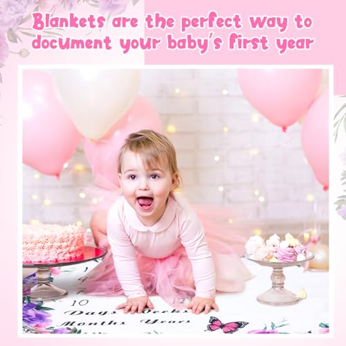 Image of Chumia 3 Pcs Monthly Baby Milestone Blanket Set Purple Baby Age Month Blanket Newborn Growth Chart with Frame for Background