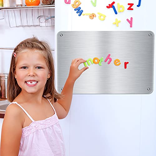 Chinco 2 Pack Metal Magnet Boards 17.7 x 11.8 in Stainless Steel Message Board with 8 Pack Lock Tapes and Screws Magnet Bulletin Board to Display for Memo to Do List Refrigerator Compartment Cabinet - Thumbnail 2