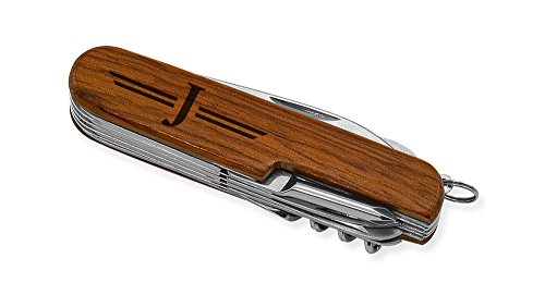 Dimension 9 Initial J or Monogram J 9-Function Multi-Purpose Tool Knife, Rosewood