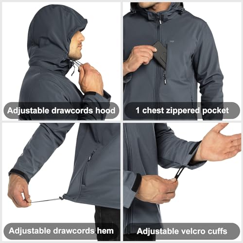 33,000ft 33,000ft Softshelljacke für Herren Wasserdicht Winterjacke Winddicht Warme Fleece Gefüttert Windbreaker Funktionsjacke Outdoorjacke für Wandern Fahrrad Camping Dunkles Dunkelgrau 4XL - Funktionsansicht 5 | TV | Video | Foto