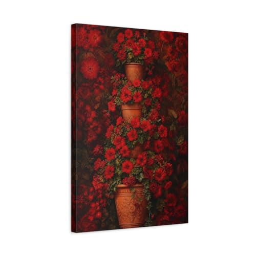 Toile florale fleurs rouges 40x60 cm pour salon et console