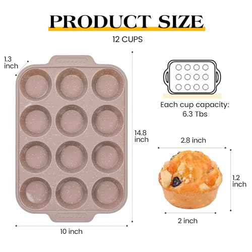 Image of 1 Pc Silicone Muffin Pans for Baking with Metal Reinforced Frame, Nonstick Cupcake Tray for Oven, 12 Cups Regular Size Silicone Molds for Egg Bites, Dishwasher Safe (Brown)