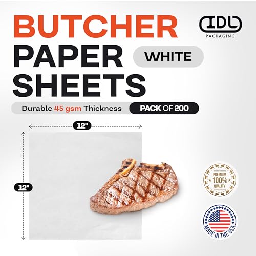 Image of White Butcher Paper Sheets 12 inch x 12 inch, Pack of 200 - USA-Made Precut Paper