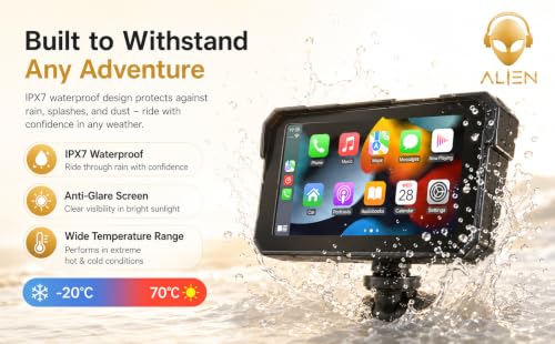 Image of Alien 6 inch Bike Navigation Screen with GPS | Waterproof IPX7 Smart Display for Motorcycles | Bluetooth Connectivity | Turn-by-Turn Navigation | Anti-Glare Screen