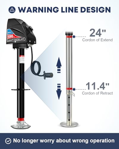 Image of Kohree Electric Trailer Jack 5000 lbs with 7-Way Connector, Heavy Duty RV Electric Tongue Jack for Travel Trailer A-Frame Camper, with Manual Crank Handle & Weatherproof Jack Cover, 22 inch Lift, 12V DC