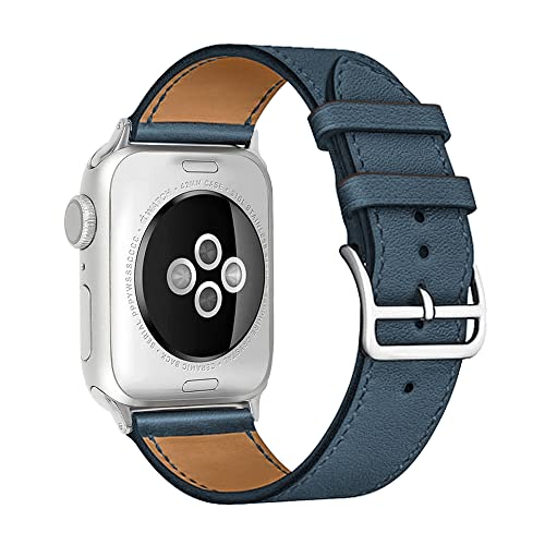 GULOASO Genuine Leather Soft Replacement Strap for Apple Watch (Blue)