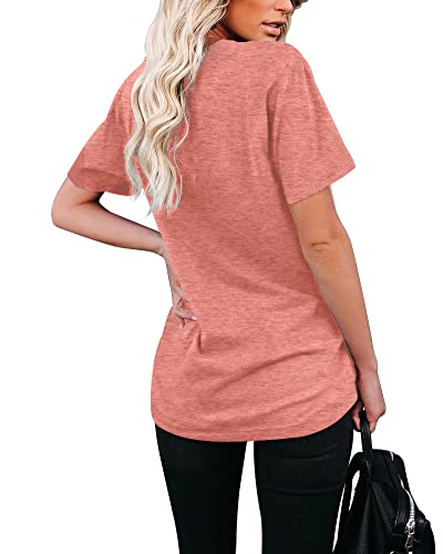 Wiholl V Neck T Shirts For Women Loose Fit Casual Summer Tops Coral Xl #TOP2