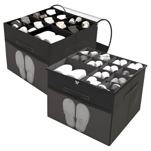 ZLLZUU Shoe Organizer for Closet, 2-Pack Fabric Shoe Storage Box